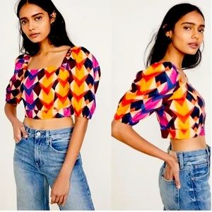 FARM Rio "LINDEZA GRAFICA" Multicolor Linen Crop Top (M)